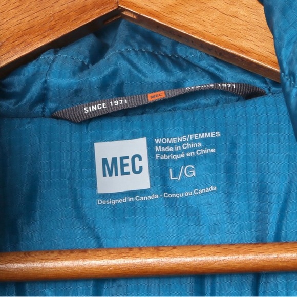 MEC Polartec Jacket Lightweight Teal Blue Green Quilted Hooded Coat Winter Hike - Picture 6 of 7